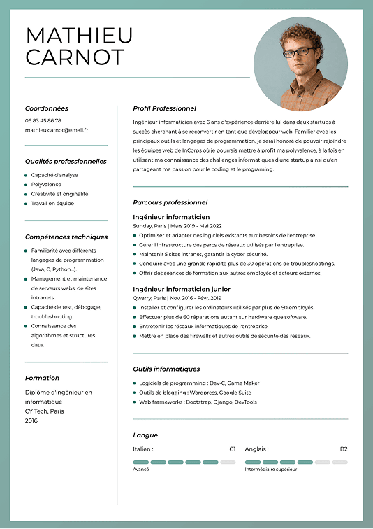 Modèle de CV ingénieur informaticien
