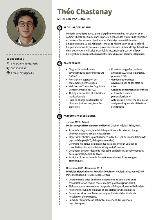 Modèle de CV médecin psychiatre
