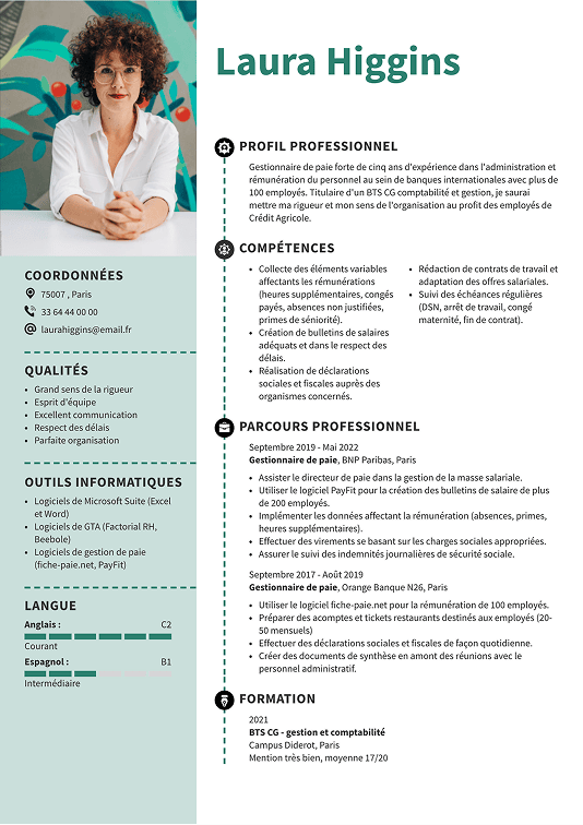 Modèle de CV gestionnaire de paie