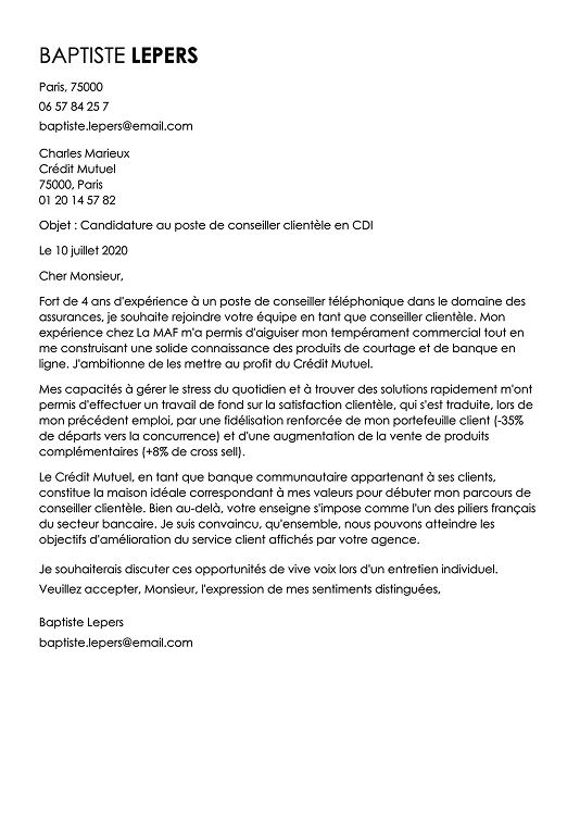 Modèle de lettre de motivation moderne au style sobre et élégant
