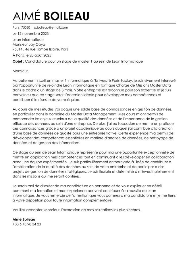 Modèle de lettre de motivation