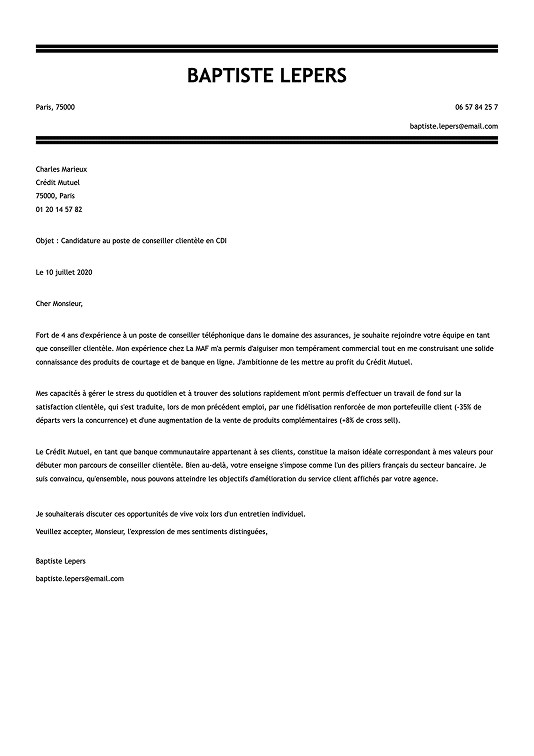 Modèle de lettre de motivation originale au design épuré