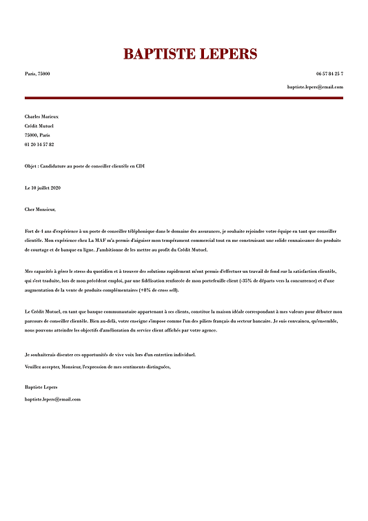 Modèle de lettre de motivation originale le nom du candidat mis en évidence