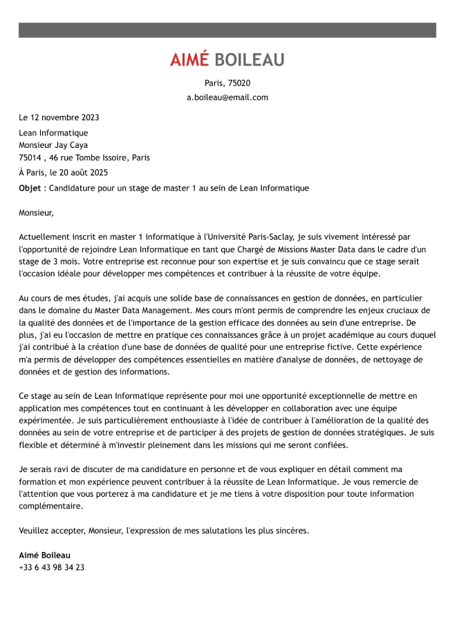 Modèle de lettre de motivation