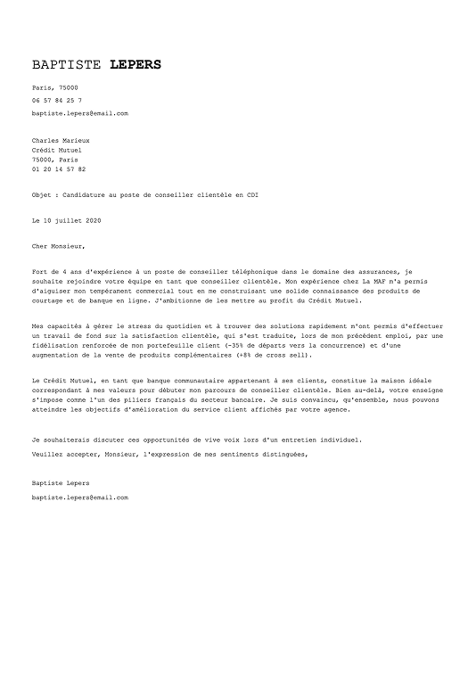 Modèle de lettre de motivation professionnelle au design minimaliste