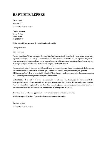 Modèle de lettre de motivation professionnelle