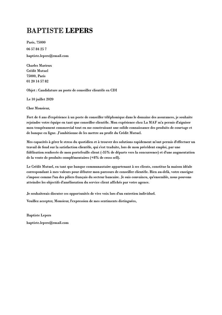 Modèle de lettre de motivation professionnelle