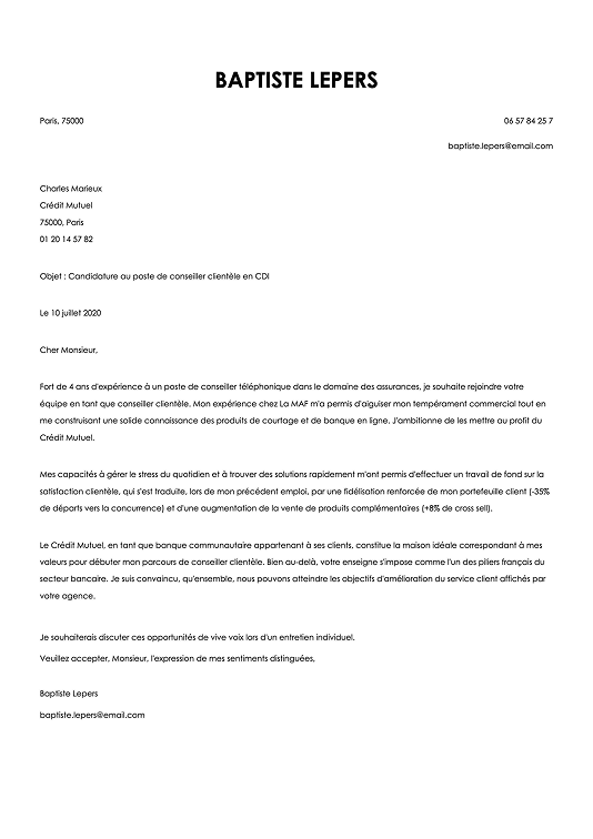 Modèle de lettre de motivation professionnelle style aéré