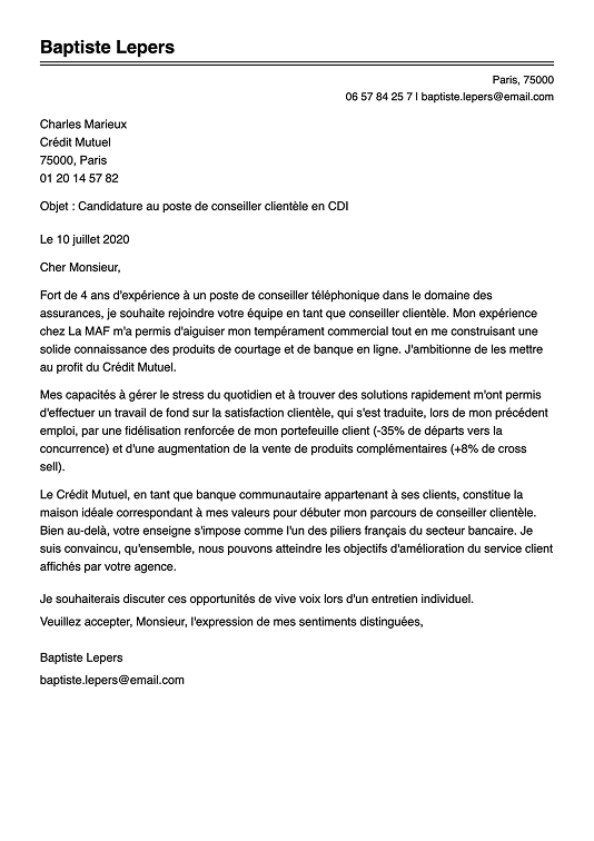 Modèle de lettre de motivation simple