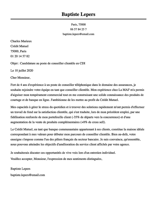 Modèle de lettre de motivation simple minimaliste