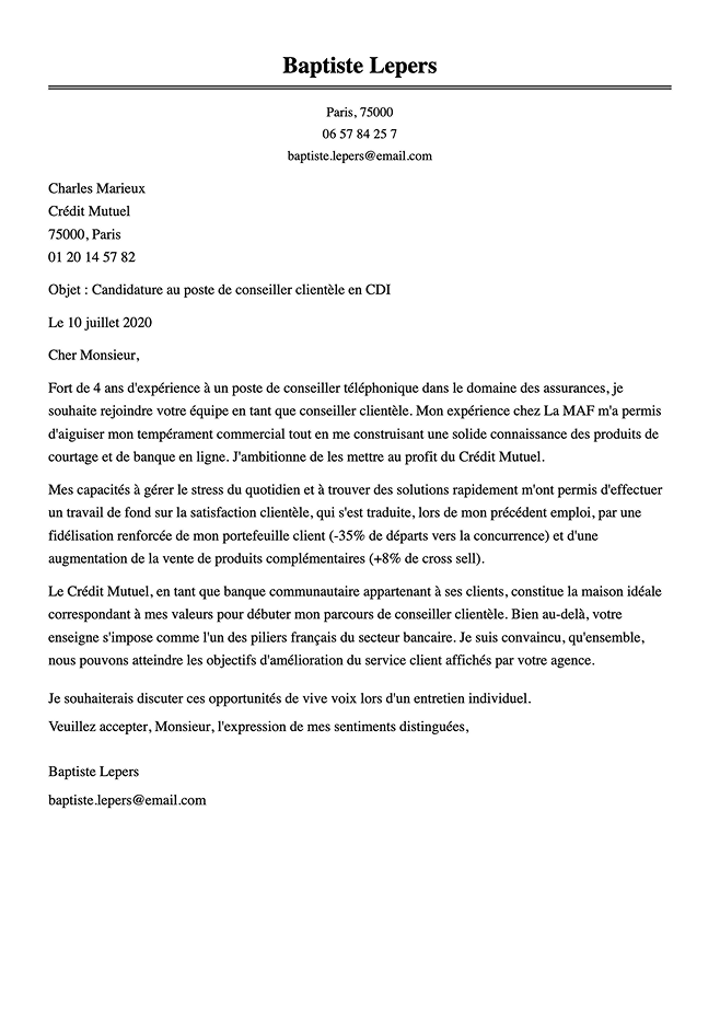 Modèle de lettre de motivation simple