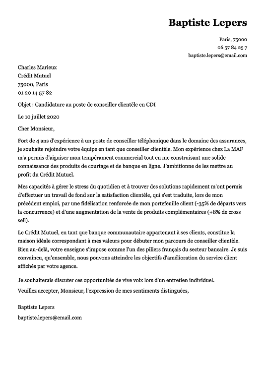 Modèle de lettre de motivation simple en noir et blanc