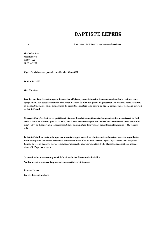 Modèle de lettre de motivation simple et soignée