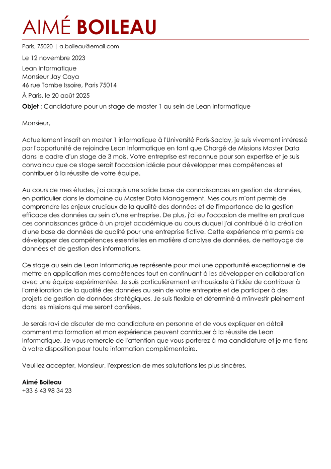  Modèle de lettre de motivation
