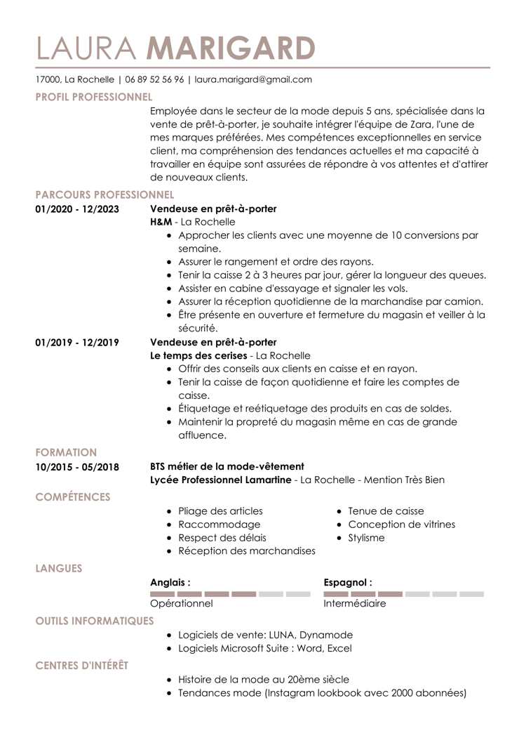 Modèle de CV classique à remplir