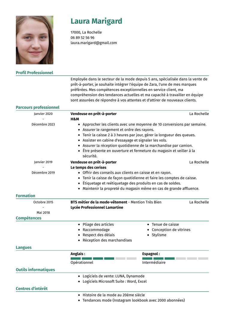 Exemple de CV classique en une colonne