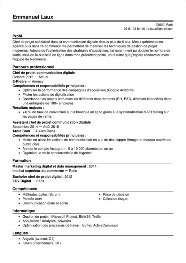 modeles cv professionnel