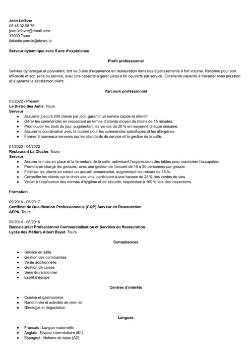 exemple de CV