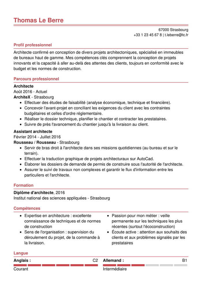 Exemple de CV template