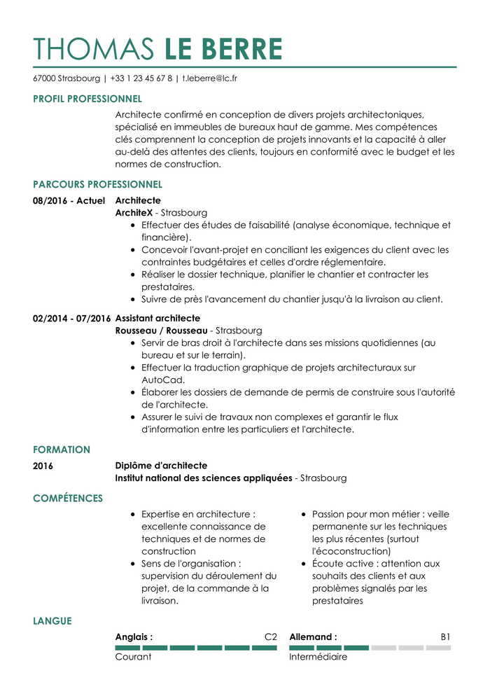 Exemple de CV template