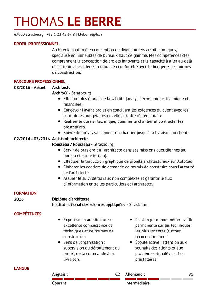 Exemple de CV template